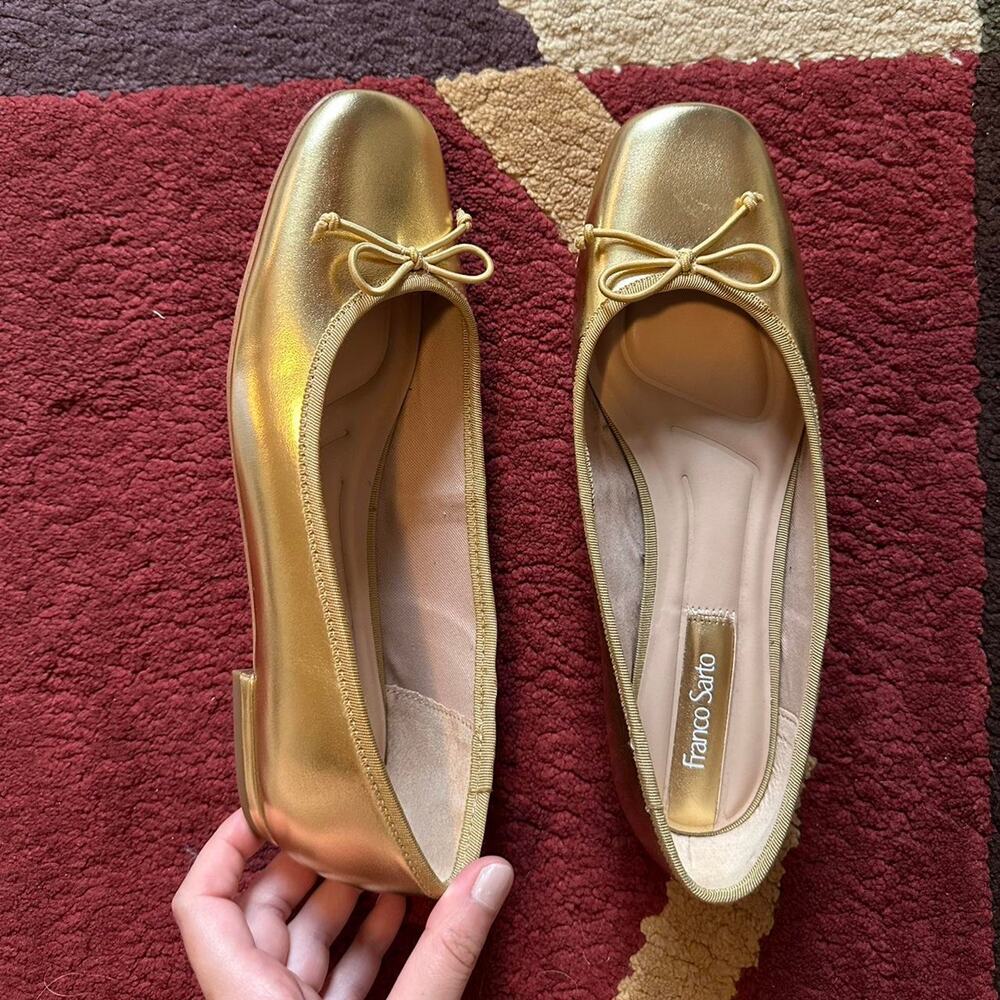 franco sarto gold metallic square toed ballet flats abigail style